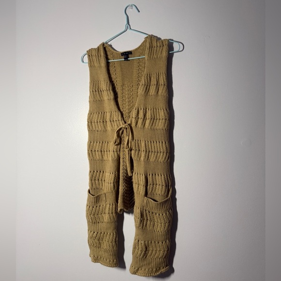 Vintage y2k tan knit sleeveless cardigan with ties size large - Picture 1 of 6